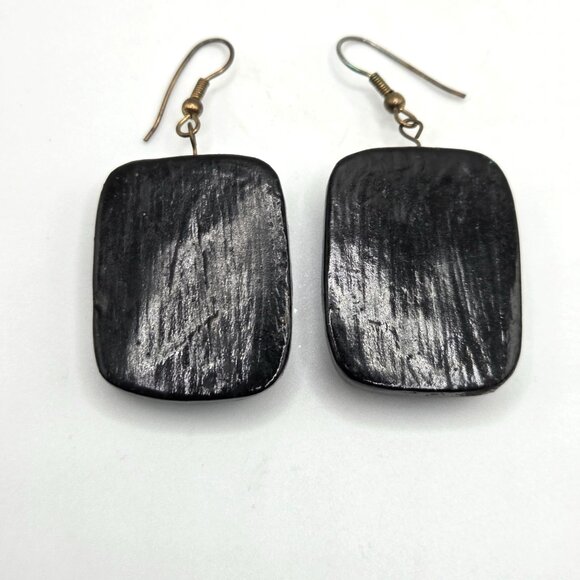 Vintage Earrings Hand Painted Tribal Masks Turquoise Blue Black Aztec Southwest - Picture 3 of 3